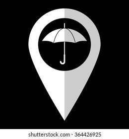 Umbrella - white vector icon;  map pointer
