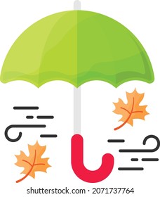 Umbrella with wind sign and Maple leaves Concept Thanksgiving Day weather Vector Icon Design, Harvest festival Symbol, Secular holiday Sign, Religious and cultural traditions Stock Illustration