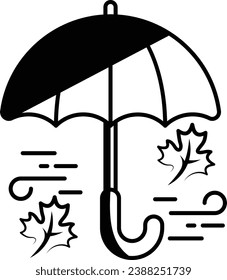 Umbrella with wind sign and Maple leaves Concept Thanksgiving Day weather Vector Icon Design, Harvest festival Symbol, Secular holiday Sign, Religious and cultural traditions Stock Illustration