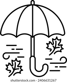 Umbrella with wind sign and Maple leaves Concept Thanksgiving Day weather Vector line icon Design, Harvest festival Symbol, Secular holiday Sign, Religious and cultural traditions Stock Illustration