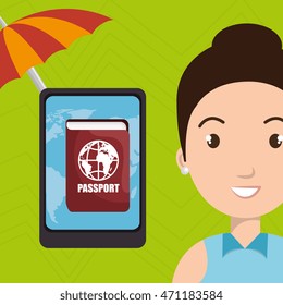 umbrella woman camera technology vector illustration  design