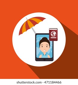umbrella woman camera technology vector illustration  design
