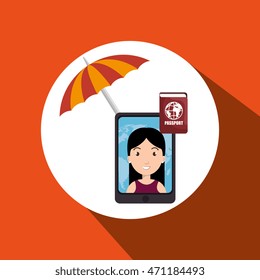 umbrella woman camera technology vector illustration  design