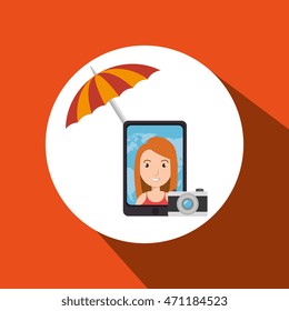 umbrella woman camera technology vector illustration  design