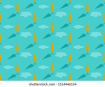 Umbrella yellow 3d isometric seamless pattern, Weather rainy season concept design illustration isolated on green background with copy space, vector eps 10