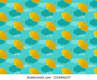 Umbrella yellow 3d isometric seamless pattern, Weather rainy season concept design illustration isolated on green background with copy space, vector eps 10