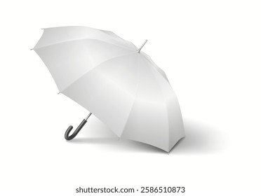 Umbrella-cane with blank fabric surface realistic vector illustration. Mockup for presenting custom designs and branding 3d object on white