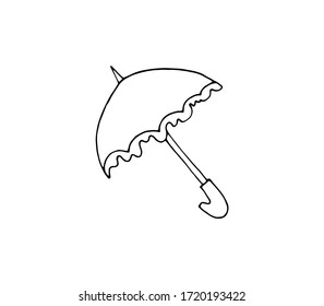 Umbrella-Doodle style. Vector isolated illustration with an elegant umbrella. Printing on paper, fabrics, dishes, posters, mugs. Rain umbrella on a white background. Separate element. Hand drawing.