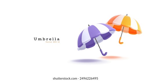 Umbrellas, 3d, Purple and orange open umbrellas, beautiful, cute modern illustration, for promotional materials. Vector illustration.