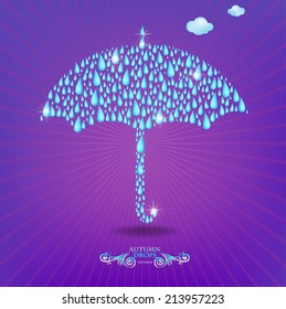 Umbrella`s abstract illustration, made with rainy drops.