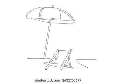 Umbrellas and beach chairs. Summer concept one-line drawing