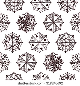  Umbrellas black and white background. Hand drawn Doodles Umbrellas - Vector Seamless pattern