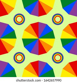 Umbrellas and circles on the beach, seamless pattern, vector