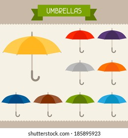 Umbrellas colored templates for your design in flat style.