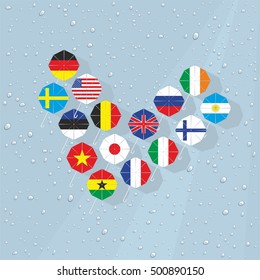 Umbrellas countries in the form of heart.
This illustration promotes peace in the world, combining the common effort and the friendship of peoples.