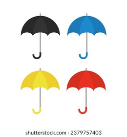 Umbrellas in different colors set flat vector illustration