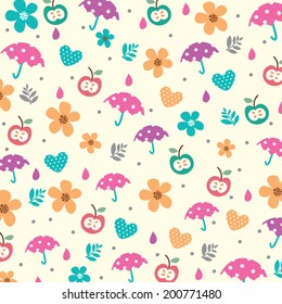 umbrellas and flowers in spring pattern 