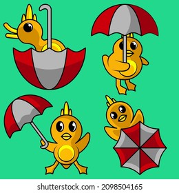 Umbrellas and fun ducks in the rainy season