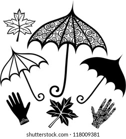 umbrellas, gloves and maple leaves