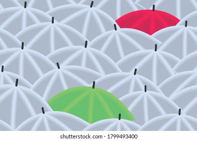 Umbrellas gray and colored seamless pattern