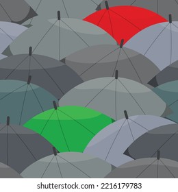 Umbrellas gray and colored seamless vector pattern