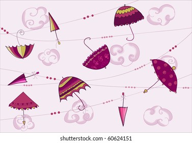 Umbrellas hanging on the rope in vector