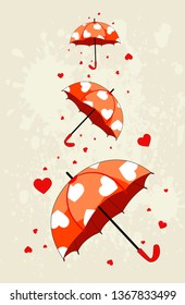 Umbrellas and hearts  for Valentine`s day- vector.