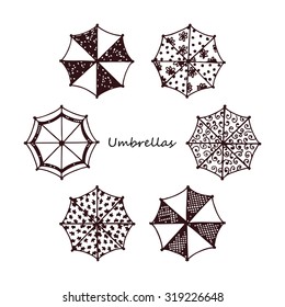 Umbrellas icons. Vector Collection of hand drawn Doodles Umbrellas