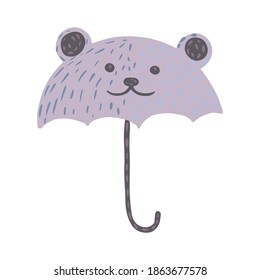 Umbrellas look like bear on white background. Abstract umbrella purple color in doodle vector illustration.