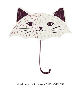 Umbrellas look like cat on white background. Abstract umbrella gray color in doodle vector illustration.