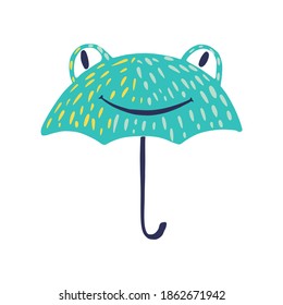 Umbrellas look like frog on white background. Abstract umbrella green color in doodle vector illustration.