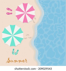 Umbrellas on the beach - summer vector background