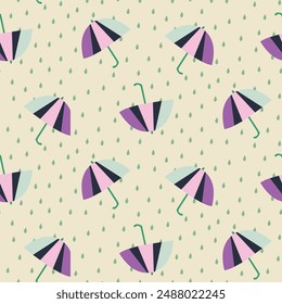 З mit Regenschirmen und violetten und grünen Punkten