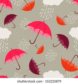 Umbrellas and rain - autumn vector background (seamless pattern)