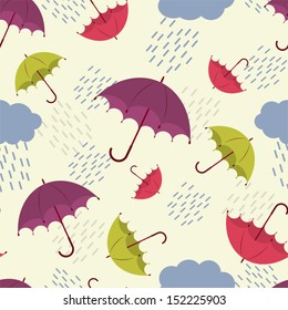 Umbrellas and rain - autumn vector background (seamless pattern)