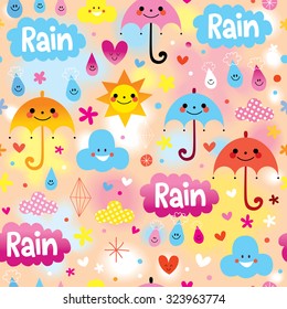 umbrellas rain sky seamless pattern