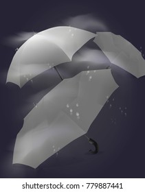 Umbrellas with raindrops on a dark background