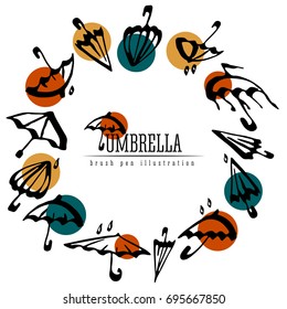 Umbrellas round frame modern design. Vector illustration isolated.