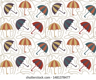 Umbrellas seamless pattern. Autumn endless background, repeating texture. Vector illustration