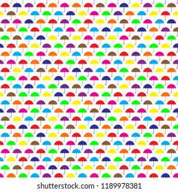 Umbrellas seamless pattern. Autumn (fall) background. Bright many colors umbrellas on the white background. Rainy weather. Protection concept. Vector illustration.