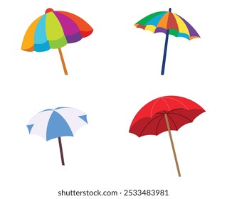 Umbrellas set in different style and colors. Safety sign. Vector Illustration.