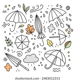 Umbrellas set Doodle. Vector isolated on white background