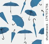 Umbrellas set in various shapes.  Blue umbrella seamless pattern. Stick umbrella.