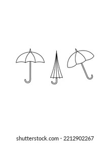 Paraguas en diferentes posiciones. Paraguas abiertos y plegados. icono del paraguas aislado en fondo blanco. Perfecto para colorear libros, textiles, ícono, web, pintura, libros, estampado de camisetas. 