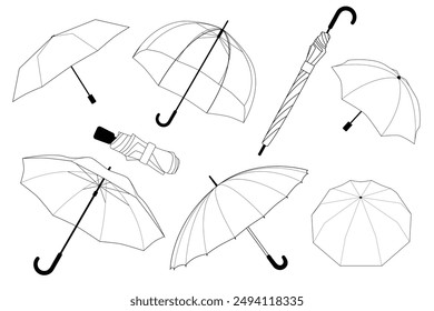 Umbrellas vector set. Rainy weather. Vector illustration.