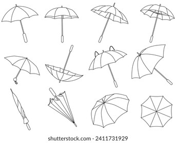 Umbrellas vector set. Umbrella line art