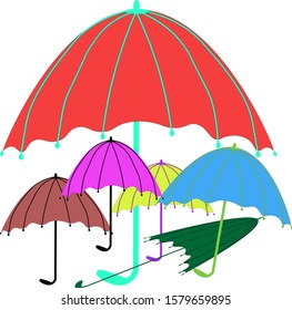 Umbrellas.Umbrellas under a large red umbrella on a white background.Vector illustration.For prints, books, postcards.
