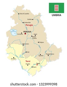 umbria administrative and political map with flag