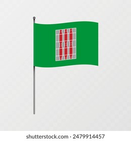 Umbria region flag on flagpole. Vector illustration.