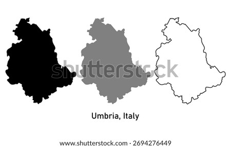 Umbria Region of Italy map vector illustration. map in outline style, black color, gray color.